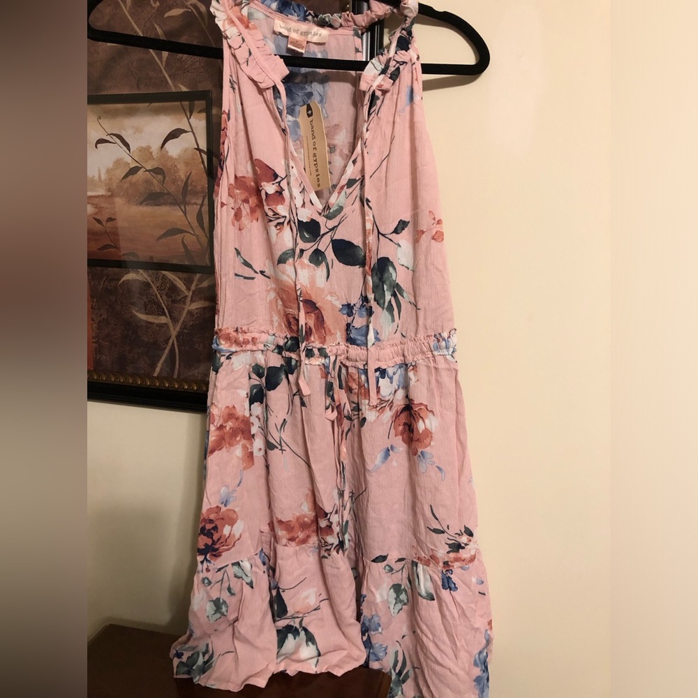Band of Gypsies Blush Pink Floral Ruffle-Trim Mini Dress